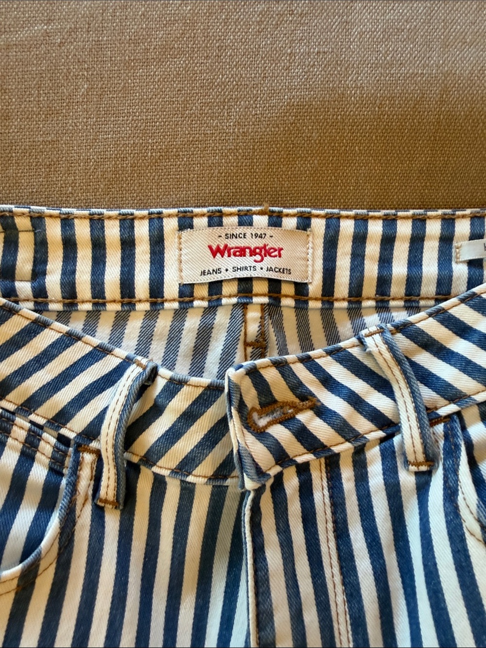 Wrangler Navy and White Vertical Stripe Flare Pants - Picture 2 of 5